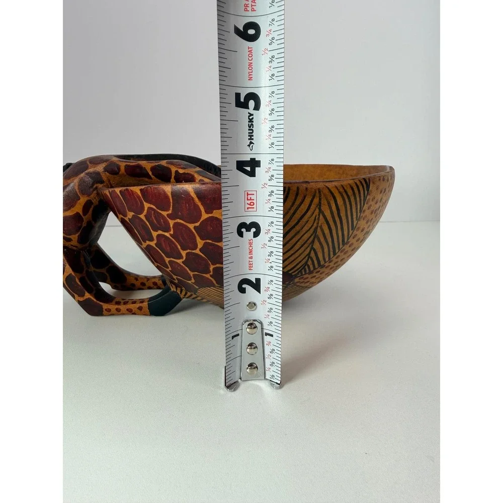 Hand Carved giraffe Wood Bowl folk art trinket bowl VTGAfrican Folk‎ Art